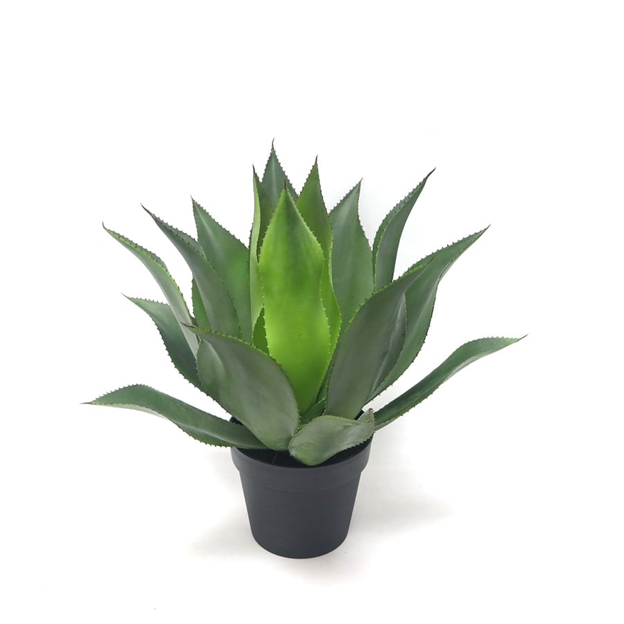 Iso aidonnäköinen tekokasvi agave purkissa, vihreä, valmistettu BY-BOO. Sisustuselementti.
