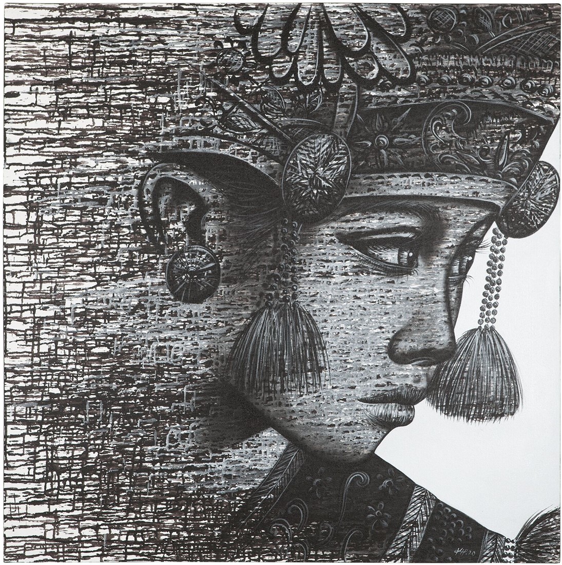 Must Living Komang taulu, 100x100 cm, mustavalkoinen, moderni boho sisustustaulu, sopii moniin värimaailmoihin.