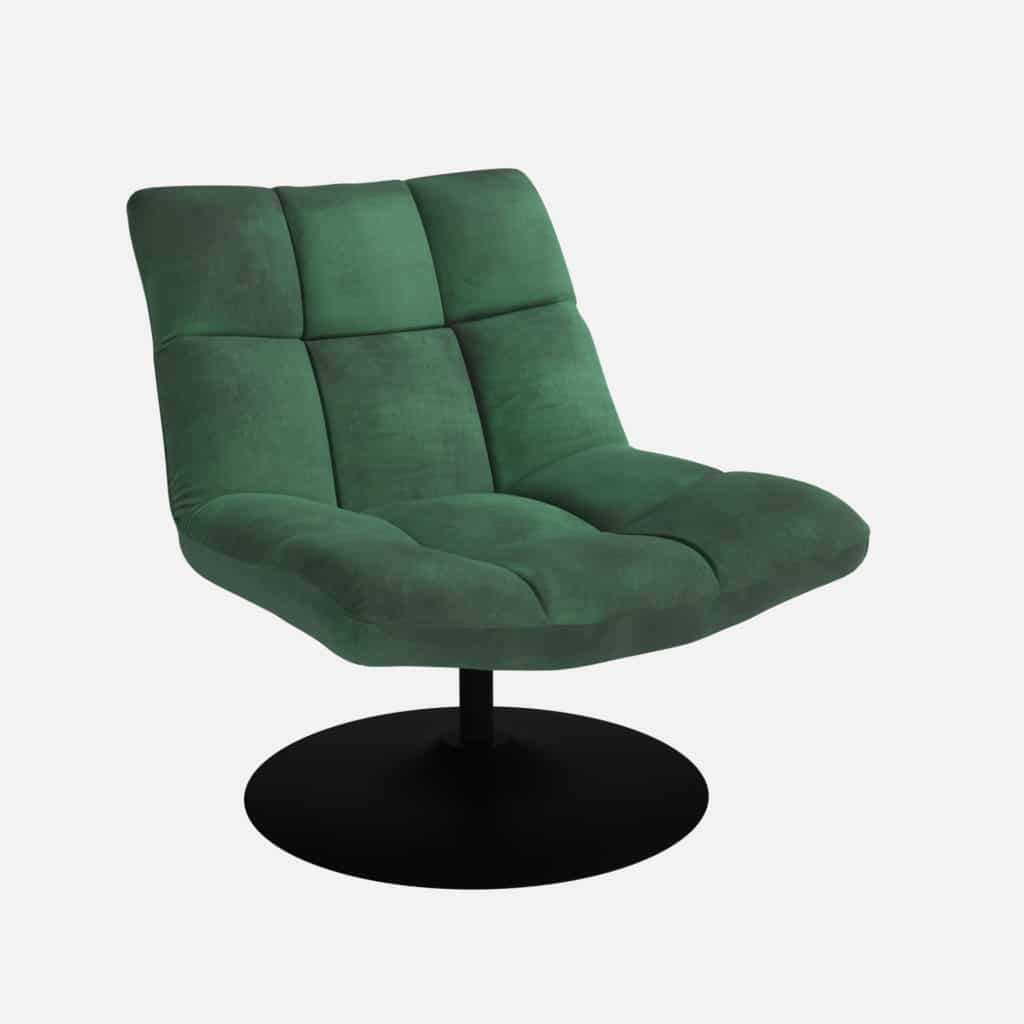 Hehkuvan vihreä Lounge Chair Bar nojatuoli, samettinen materiaali, pyörivä mekanismi, sopii seurustelutilaan.