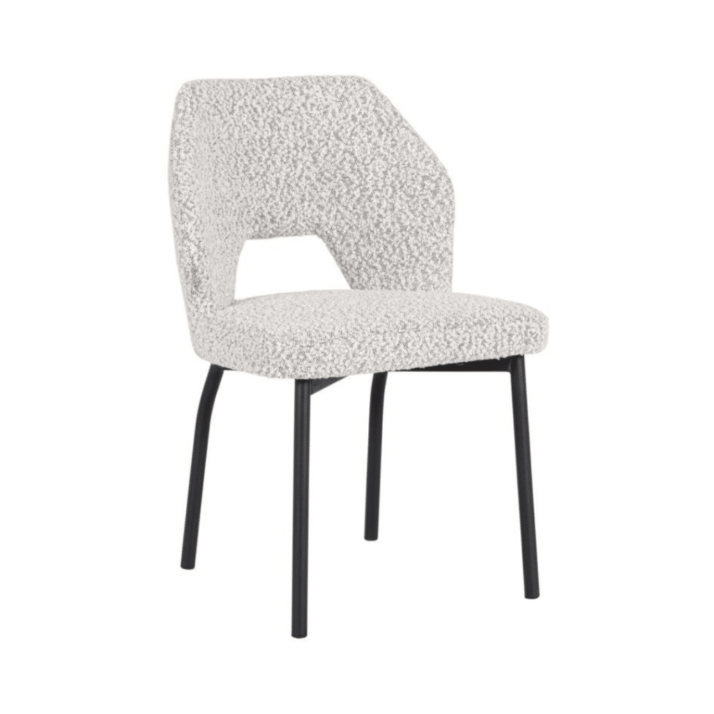 Bloom ruokapöydän tuoli, harmaa boucle kangas, metallijalat, keittiöön