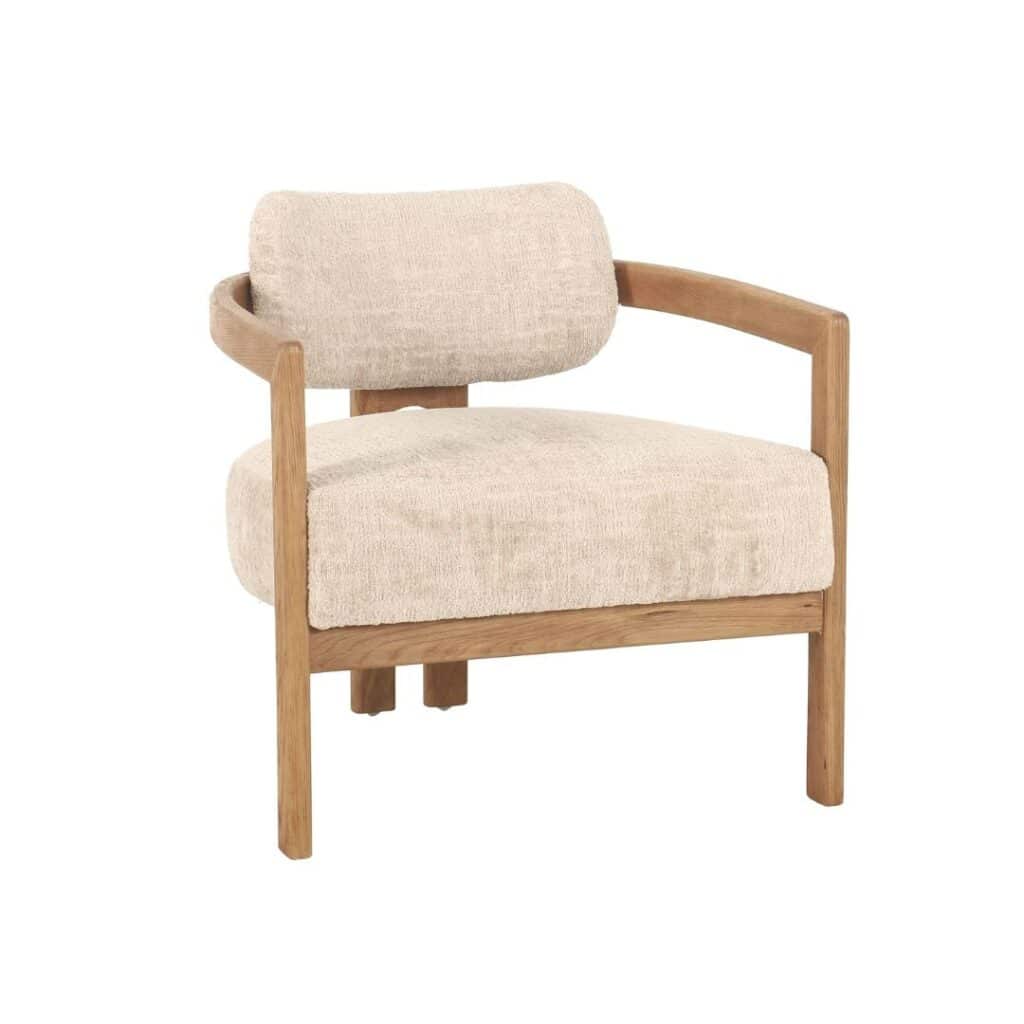 Kelly nojatuoli beige, leveä ja mukava, puurunko, sisustustuote kotiin tai toimistoon