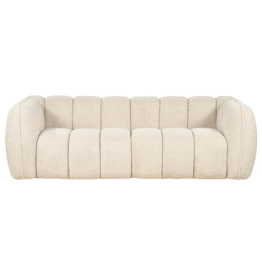 Beige Cubetto-sohva samettiverhoilulla, soveltuu olohuoneeseen, leveys 210 cm, suomalaiseen kotiin.