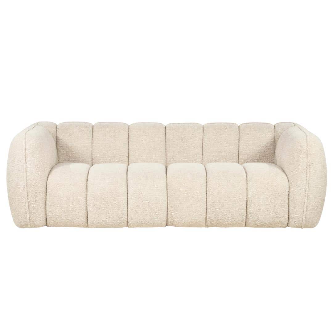Beige Cubetto-sohva samettiverhoilulla, soveltuu olohuoneeseen, leveys 210 cm, suomalaiseen kotiin.