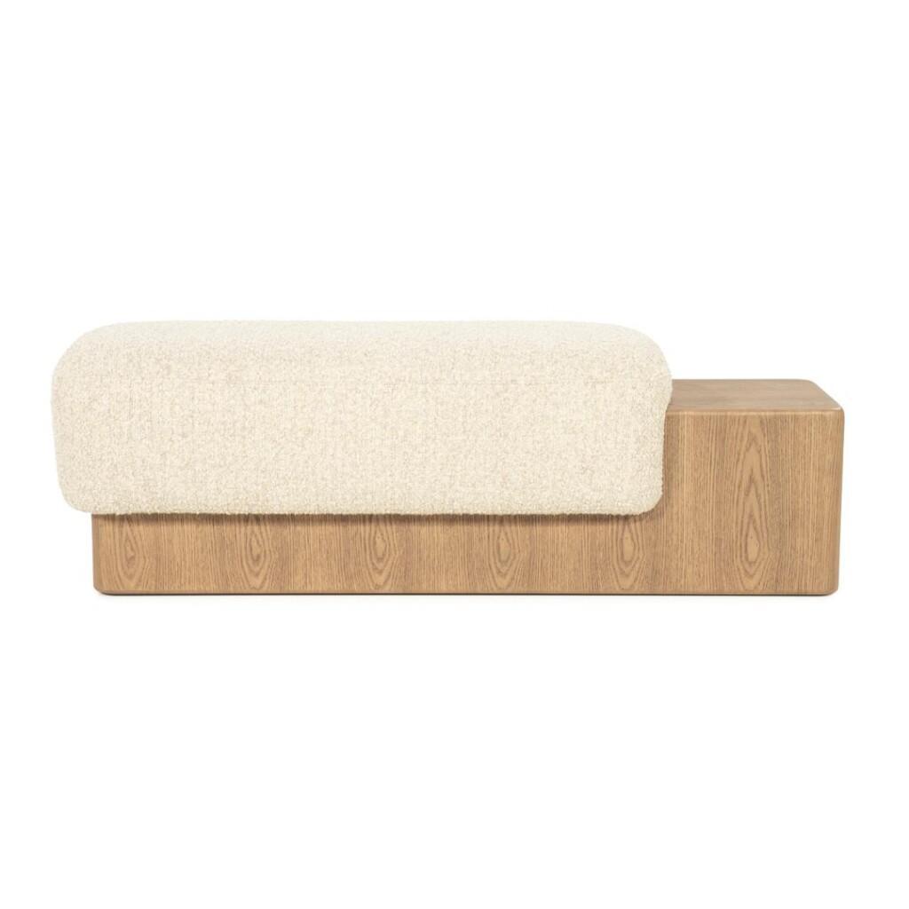 Beige pehmustettu eteisen penkki tammea, soveltuu myös makuuhuoneeseen.
