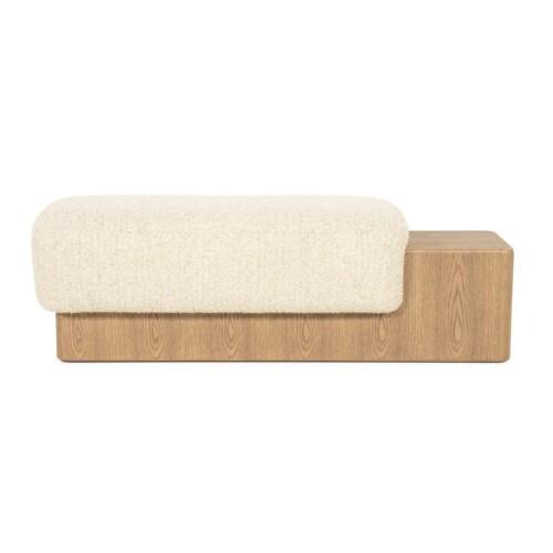 Beige pehmustettu eteisen penkki tammea, soveltuu myös makuuhuoneeseen.